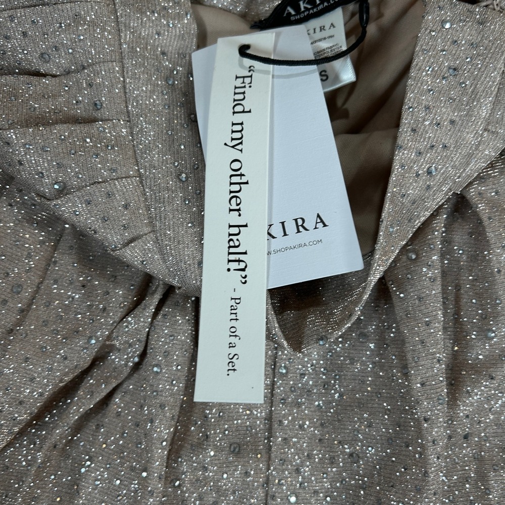 Akira Silver Metallic Rhinestone Pleated Mini Skirt Womens Small New - Picture 4 of 8